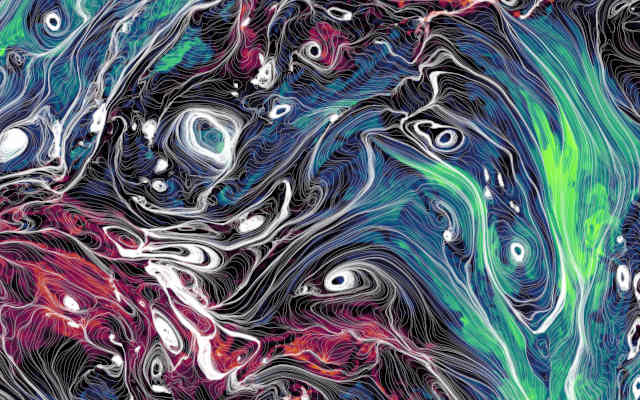 Image of an abstract, colorful pattern that resembles swirling fluids, and on top contours of white lines roughly following the shape of the pattern.